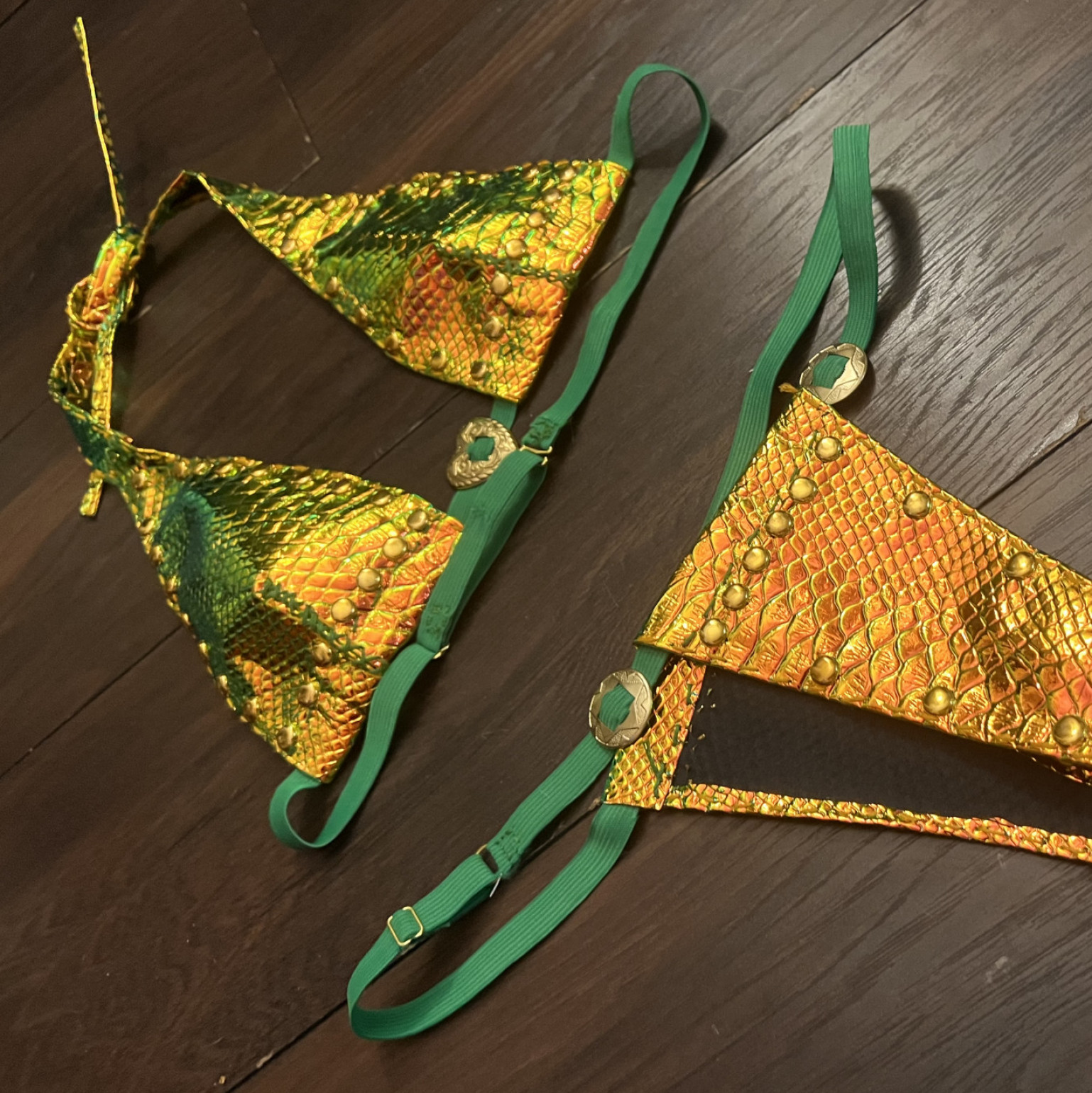 Orange with a green shift handmade bikini